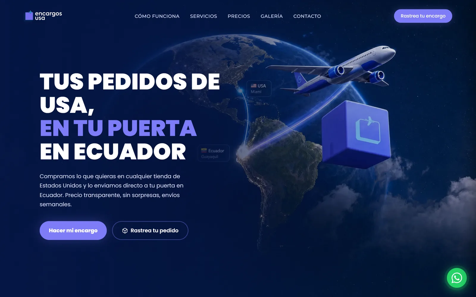 Portada del sitio de Encargos USA